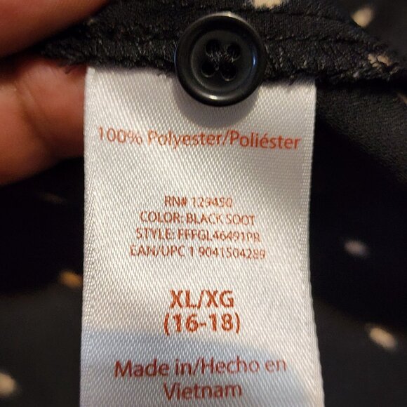 Faded Glory Blouse XL Black Polka Dots16/18 Roll Tab Sleeves Glitter Holiday - Picture 8 of 9